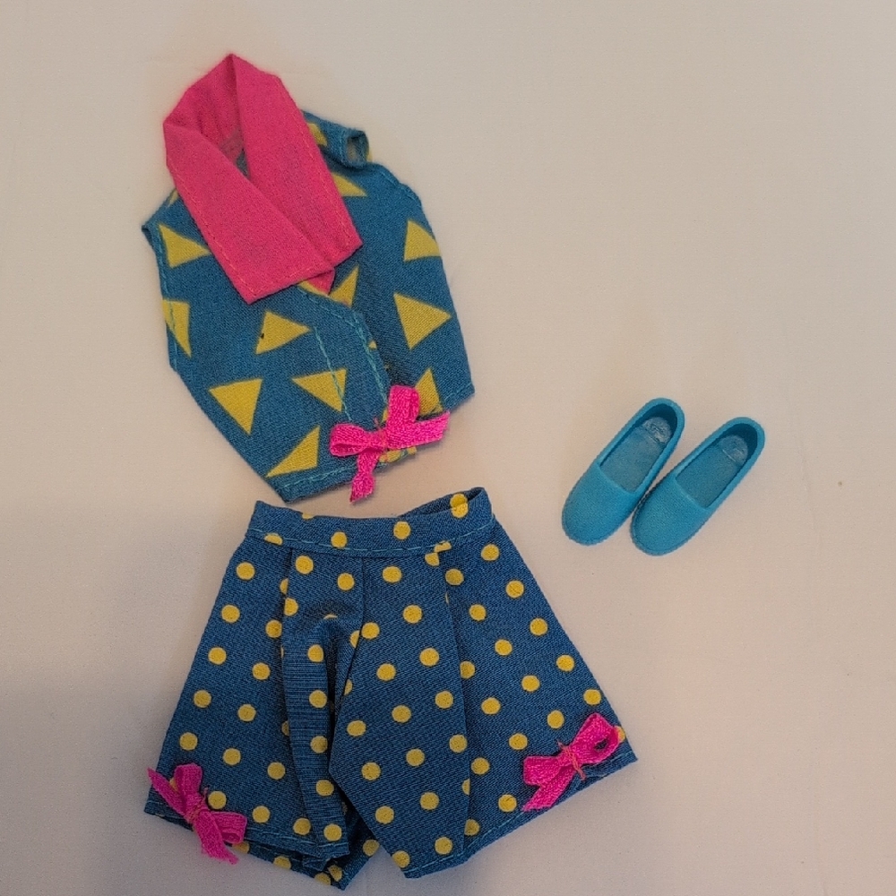 Barbie Blue & Yellow Polka Dot Skirt Set with Pink Accents